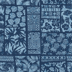 Wall Mural - hawaiian style fabric patchwork vector seamless pattern separate grunge effect
