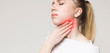© Prostock-studio - Woman suffering from sore throat, touching her neck