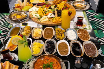 Wall Mural - Delicious traditional turkish breakfast on table