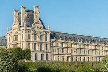 The facade of the Louvre building. Paris. France August 2, 2018.