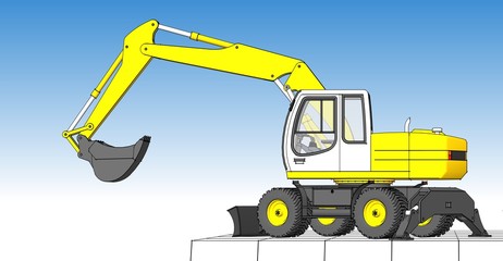 excavator 3d illustration