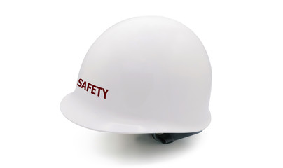 White hard safety helmet hat for protect of workman as engineer or worker isolated on white background