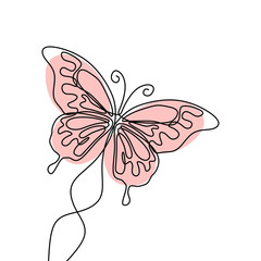 Canvas Print - Simple Butterfly. Continuous line drawing. Vector illustration minimalist design.