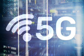 Wall Mural - 5g network, 5g internet connection concept in digital background. smart communication network concep