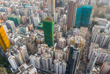 Fototapeta Nowy Jork - Drone fly over Hong Kong downtown