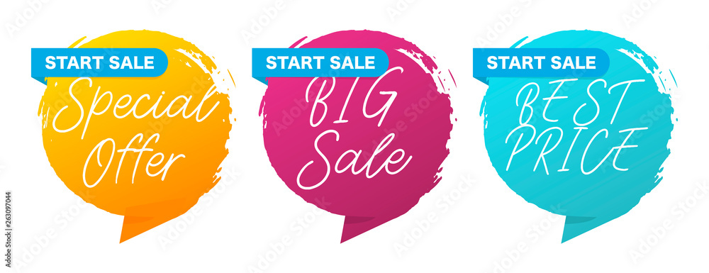 Abstract design. Special offer and best price, big sale text. Modern banner set. Grange style form with various colors. Vector - obrazy, fototapety, plakaty 