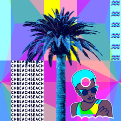 Wall Mural - Contemporary minimal art collage. Mama Africa. Palm trees. Beach mood. Zine culture concept