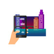 © greenpicstudio - Augmented reality modern smartphone city night description
