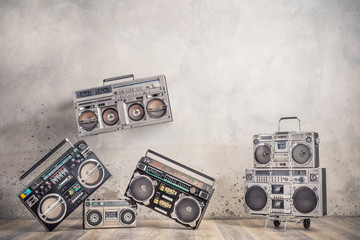 Wall Mural - retro old design ghetto blaster boombox stereo radio cassette tape recorders from circa 1980s on han