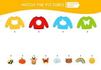 Wall Mural - Matching children educational game. Match of sweaters and prints. Activity for pre sсhool years kids and toddlers.