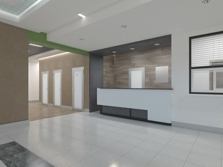 The interior of the clinic. 3D render.