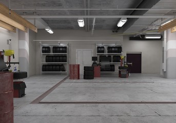 Wall Mural - Automotive workshop, service station. 3D render