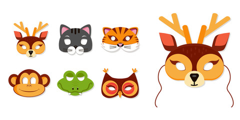 Mask of animals for kids birthday or costume party vector illustrations