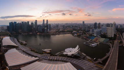 Singapore skyline during twilight.Aerial view of Singapore business district for background