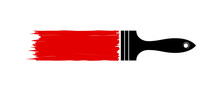 Logo Or Emblem Of Painting, Repair, Brush Painting. Black Brush Pen And Red Paint Trace.