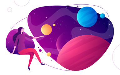 Wall Mural - colorful vector illustration on the topic of space, imagination, exploring, innovation, virtual and 