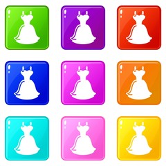 Wall Mural - Wedding dress icons set 9 color collection isolated on white for any design