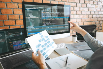 Wall Mural - developer programmer working software website design and coding technology