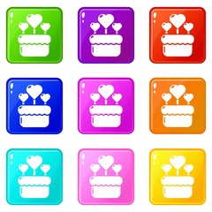 Sticker - Wedding cake icons set 9 color collection isolated on white for any design