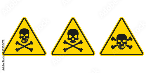 Fotomural Hazard or warning sign set with skull and bones