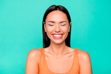 Close Up Photo Portrait Of Pretty Cute Nice Positive Optimistic Glad She Her Lady Having Fun In Good Mood Isolated Pastel Background