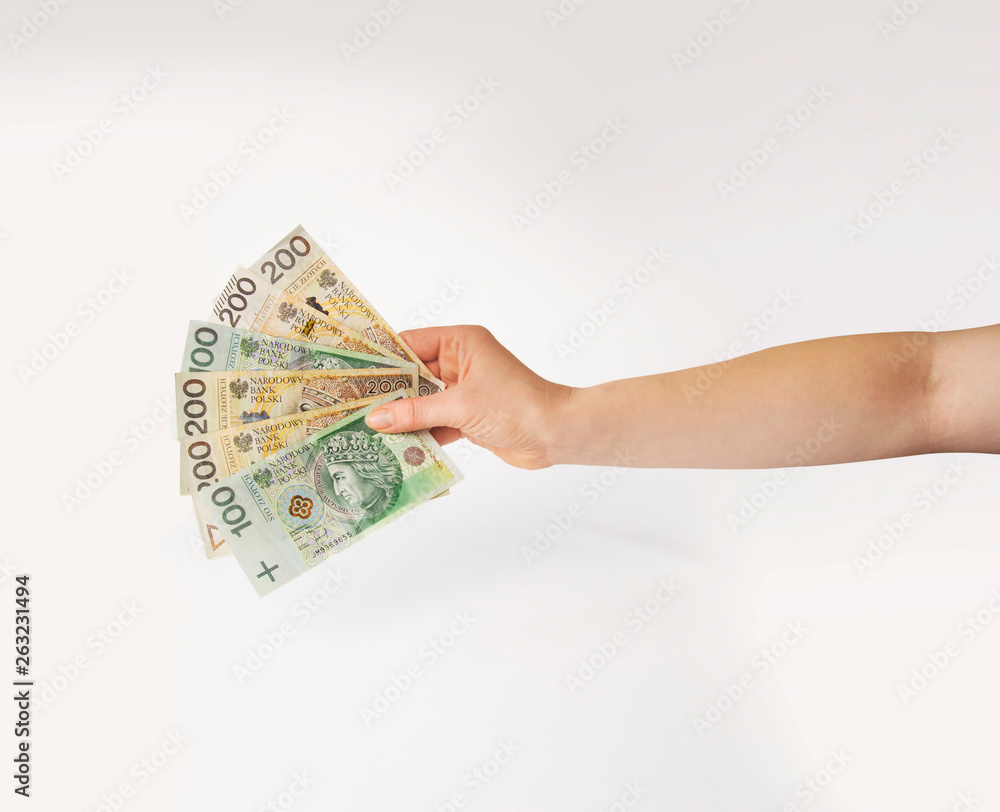 Dłoń trzymająca wachlarz pieniędzy - obrazy, fototapety, plakaty 