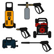 © swiftxdesign - set of vector illustration pressure washer machine electric with spray gun equipment flat design style