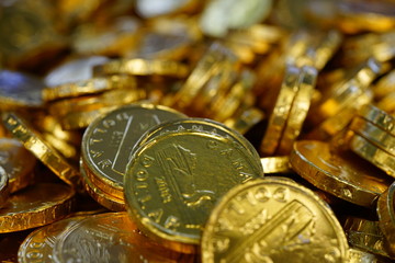 Chocolate coins candy wrapped in shiny foil