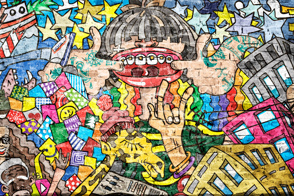 Photo Cool music graffiti in urban style on the wall