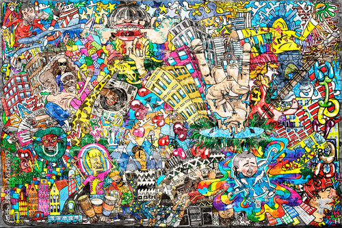 Cool music graffiti in urban style on the wall Canvas Print