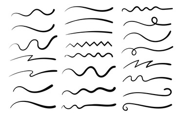 Hand drawn collection of curly swishes, swashes, swoops. Calligraphy swirl. Quotes icons. Highlight text elements