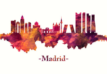 Fototapete - Madrid Spain skyline in red