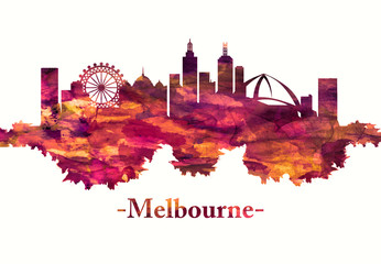 Fototapete - Melbourne Australia skyline in red