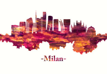 Fototapete - Milan Italy skyline in red