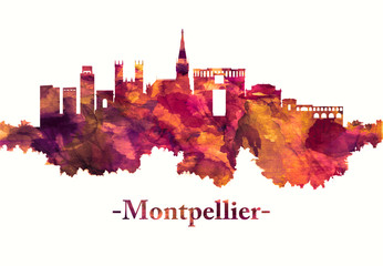 Fototapete - Montpellier France skyline in red