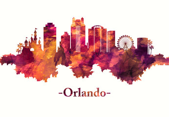 Fototapete - Orlando Florida skyline in red