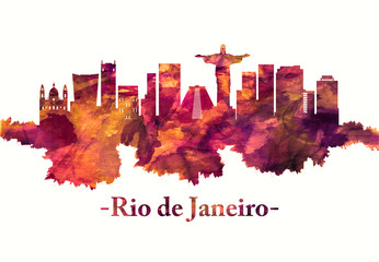 Wall Mural - Rio de Janeiro Brazil skyline in red