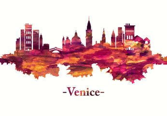Fototapete - Venice Italy skyline in red