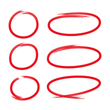Red Doodle And Hand Drawn Ink Brush Circle And Oval Markers Set