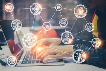 Artificial Intelligence (AI),machine learning with data mining technology on virtual dachboard.