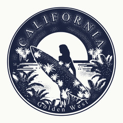 Wall Mural - California. Tattoo and t-shirt design. Welcome to state of California, United States of America (USA). Golden west slogan. Travel art concept