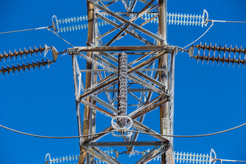 Wall Mural - freezing rain on electric pole and wire, Montreal, 9 April, 2019