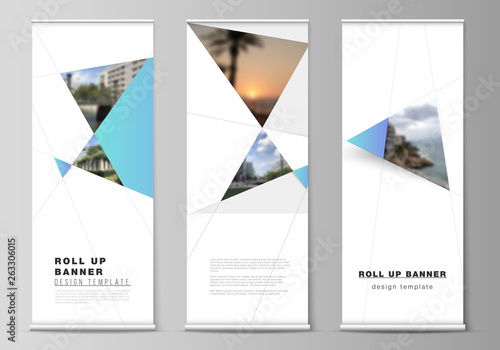 The Vector Layout Of Roll Up Banner Stands Vertical Flyers Flags Design Business Templates Creative Modern Background With Blue Triangles And Triangular Shapes Simple Design Decoration Buy This Stock Vector And