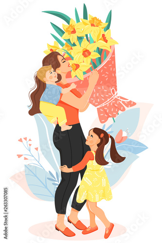 Happy Mother S Day Greeting Card Beautiful Woman With Bouquet Of