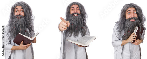 Funny old wizard with book