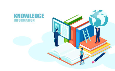 Wall Mural - Isometric concept of online global education training courses, and digital library.