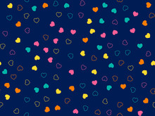 Cute Hearts Seamless Pattern. Small Hearts. Colorful Pattern With Small Hearts On Blue Background. Template For Greeting Card Happy Valentines Day, Textile Design, Love Concept. Vector Illustration.