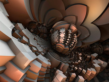 Abstract Artwork - 3d Illustration, Spherical Geometric Shapes. Recursive Curves, Square Shapes Arranged Into A Mosaic Of Geometry. Smooth Reflective Surface, Graphic Resource. Fractal Artwork
