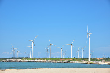 Wind turbines at the seaside