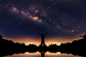 Wall Mural - night scenery with colorful and light yellow milky way full of stars in the sky in summer beautiful 